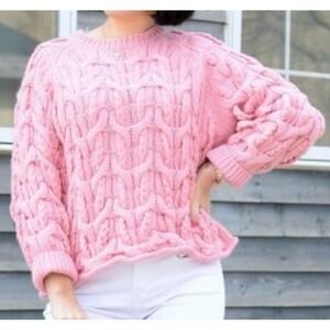 Zara‎ Knit Size S Pink Chunky Cable Knit Sweater Pink Cozy Oversized Pullover